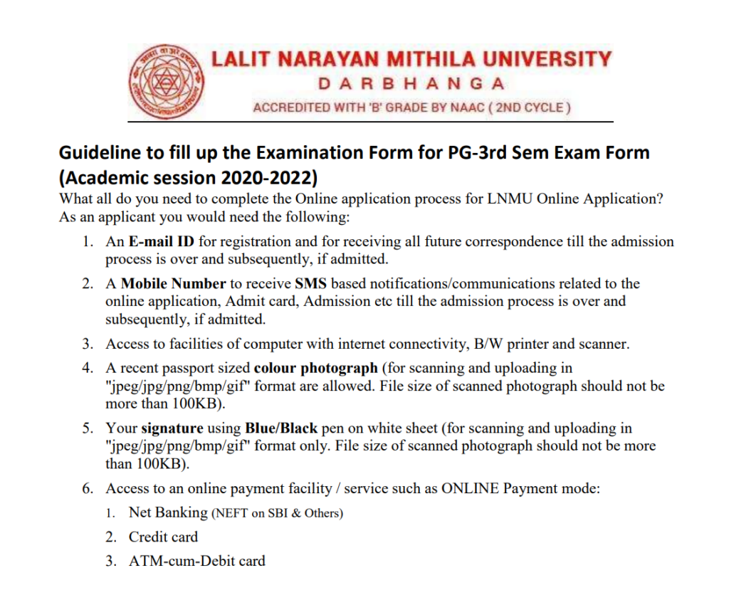 LNMU PG 3rd Semester Exam Form Notice