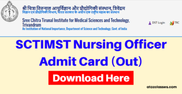 SCTIMST Nursing Officer Admit Card