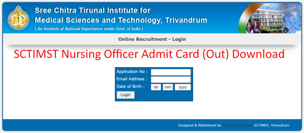 SCTIMST Nursing Officer Admit Card
