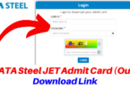 TATA Steel JET Admit Card