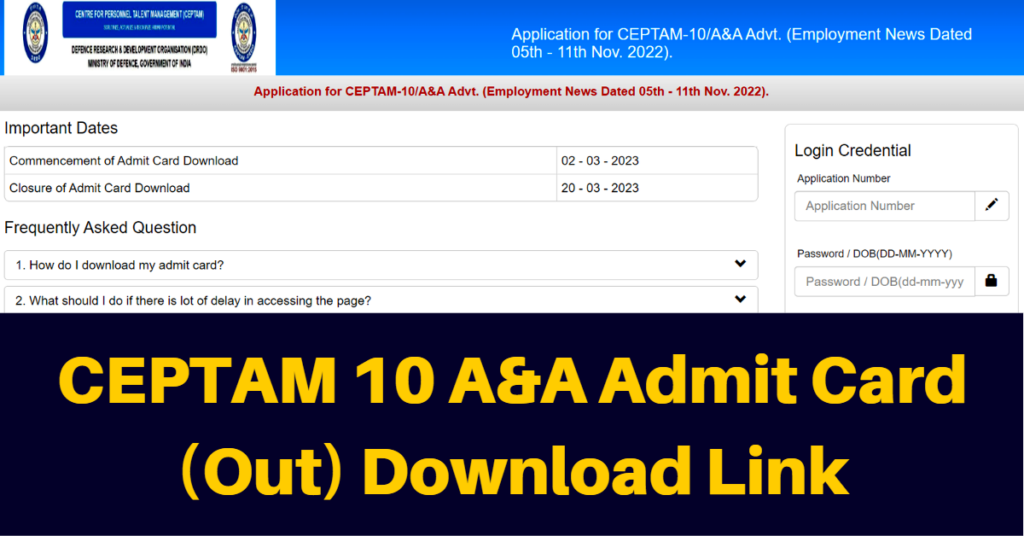 CEPTAM 10 A&A Admit Card