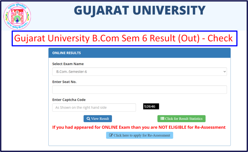 Gujarat University B.Com 6th Semester Result
