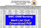 BMC GNM Nursing Merit List