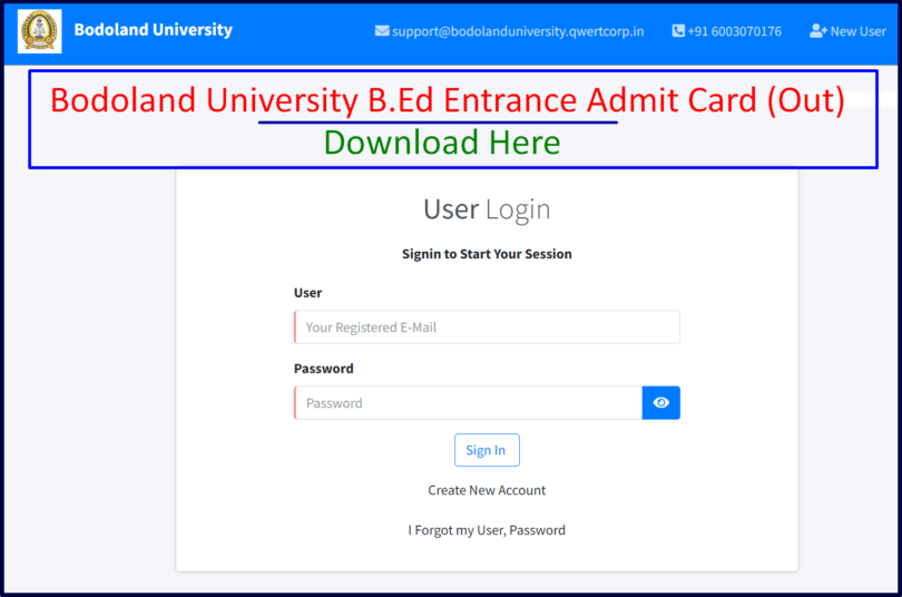 Bodoland University B.Ed Admit Card