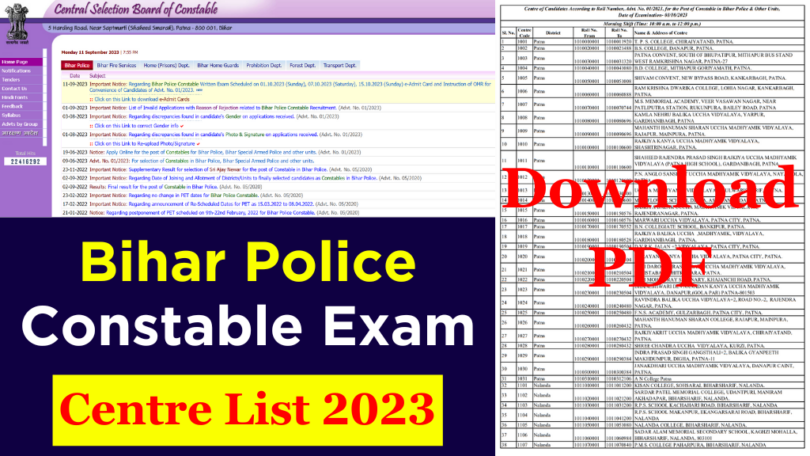 Bihar Police Constable Exam Centre List