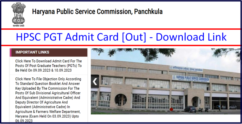 Haryana PGT Admit Card