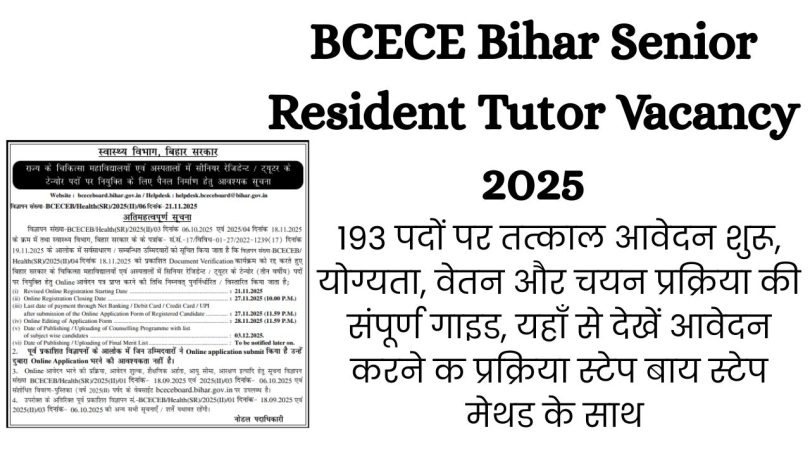 BCECE Bihar Senior Resident Tutor Vacancy 2025