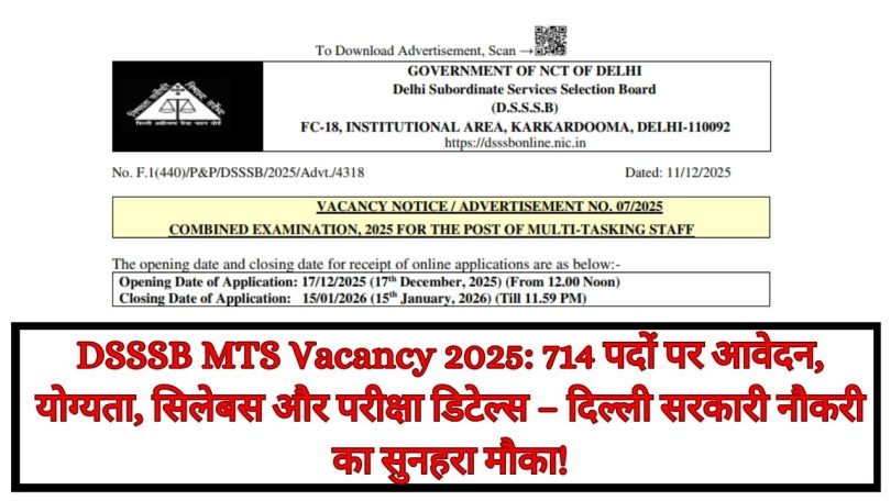 DSSSB MTS Vacancy 2025